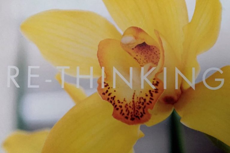 image of yellow flower wit RE-THINKING written across
