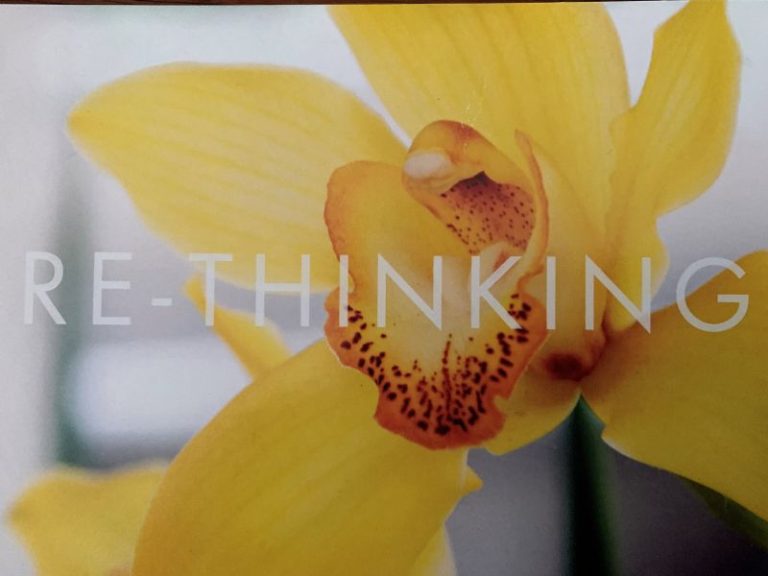 image of yellow flower wit RE-THINKING written across