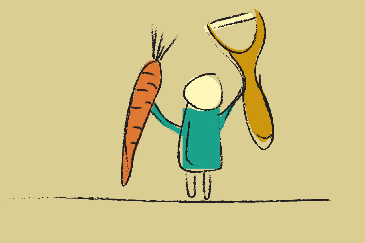 Dorenda-Britten-Principles-Getting-Started Illustration of a person holding a carrot and a peeler